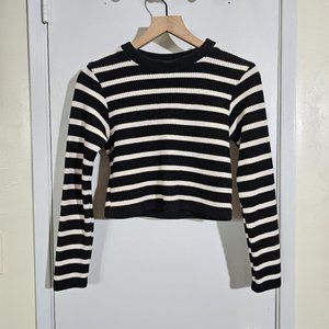 EUC Vintage Blackboard Surfshop Black & White Striped Cropped Sweater - Small